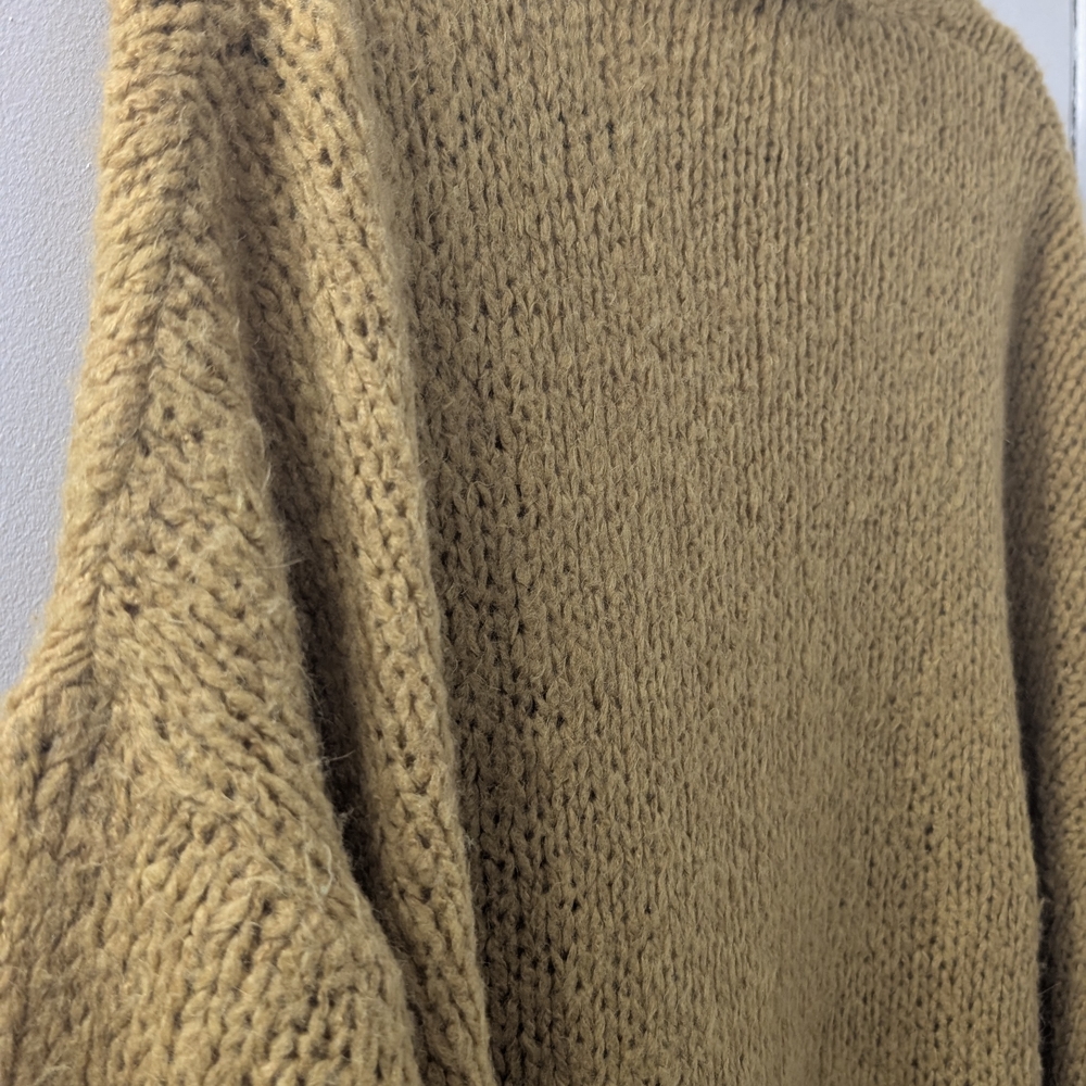 Oversized Open-Front Mustard Cardigan with Pockets - Picture 6 of 10